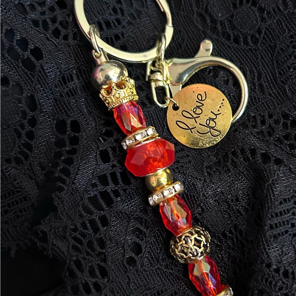 “I love You” Chic Red and Gold Keychain with Heart Charm